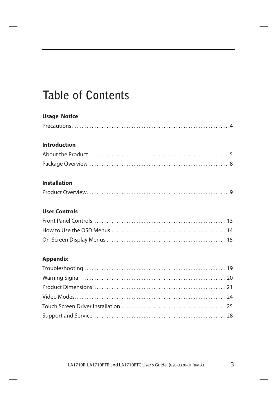 Planar LA1710R User Manual | Page 3 / 29