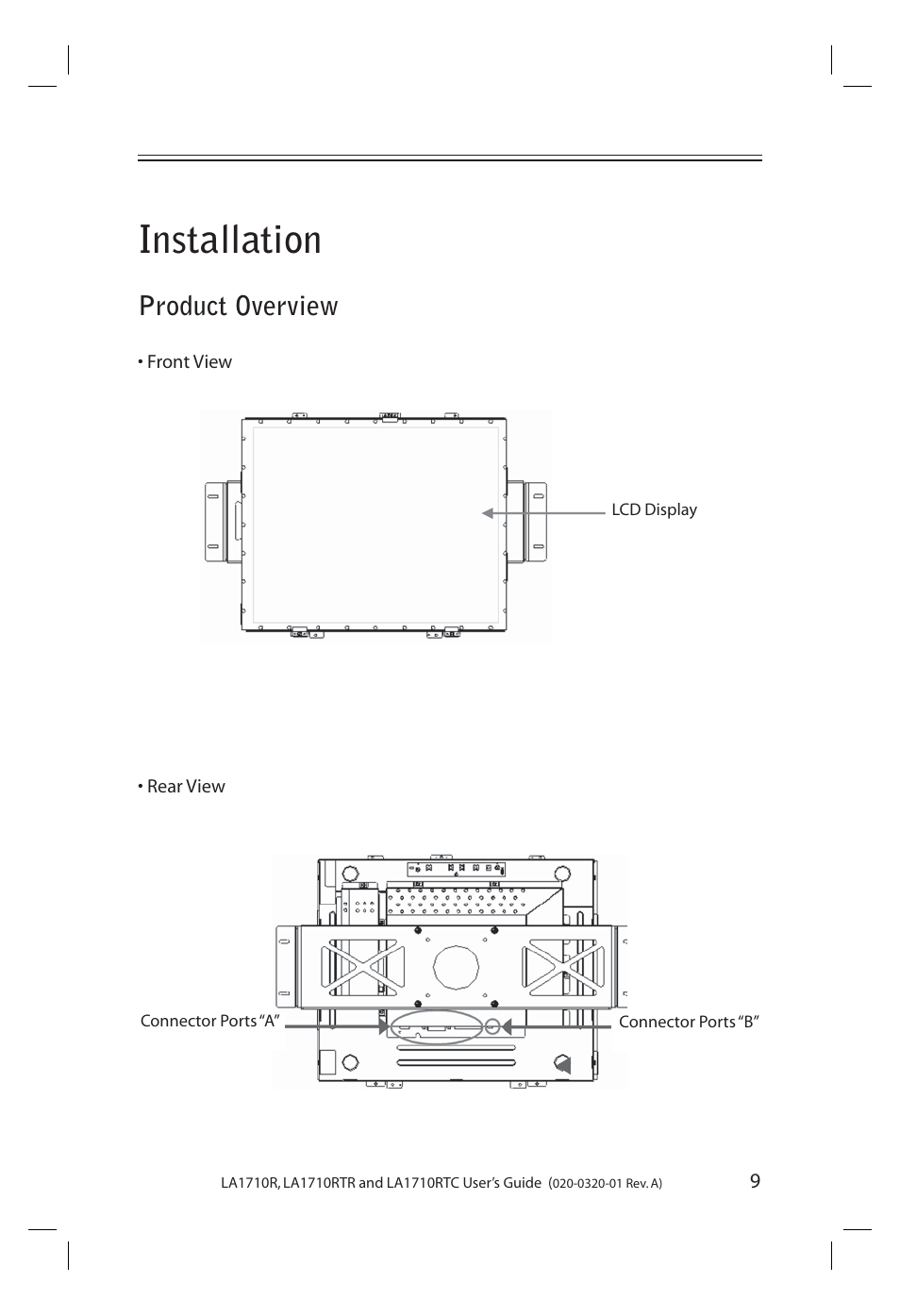 Installation, Product overview | Planar LA1710R User Manual | Page 9 / 29