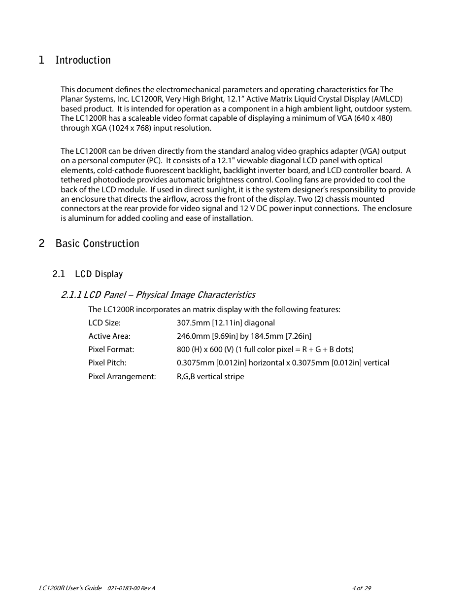 Introduction, Basic construction, 1introduction | 2basic construction | Planar LC1200R User Manual | Page 4 / 29