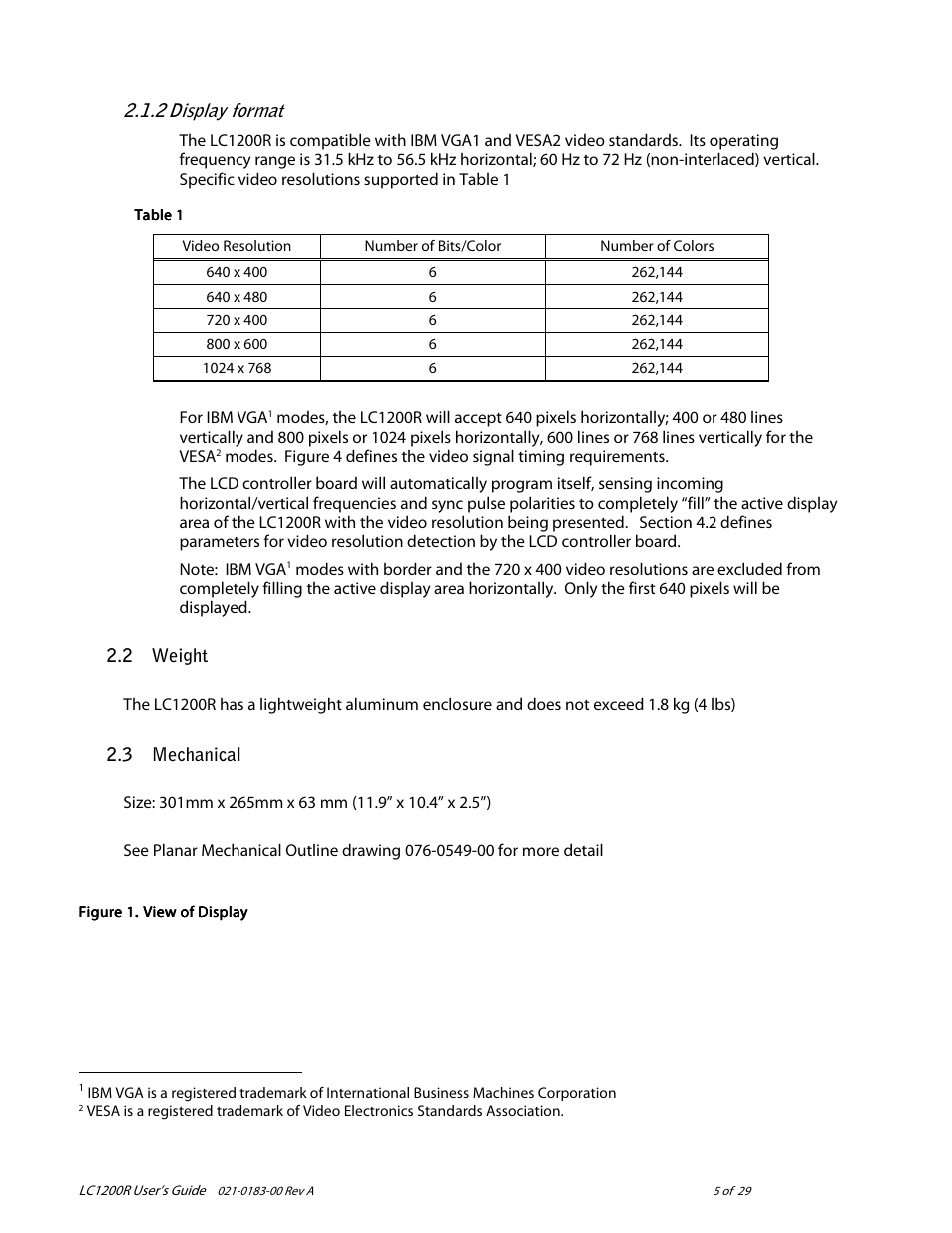 Display format | Planar LC1200R User Manual | Page 5 / 29