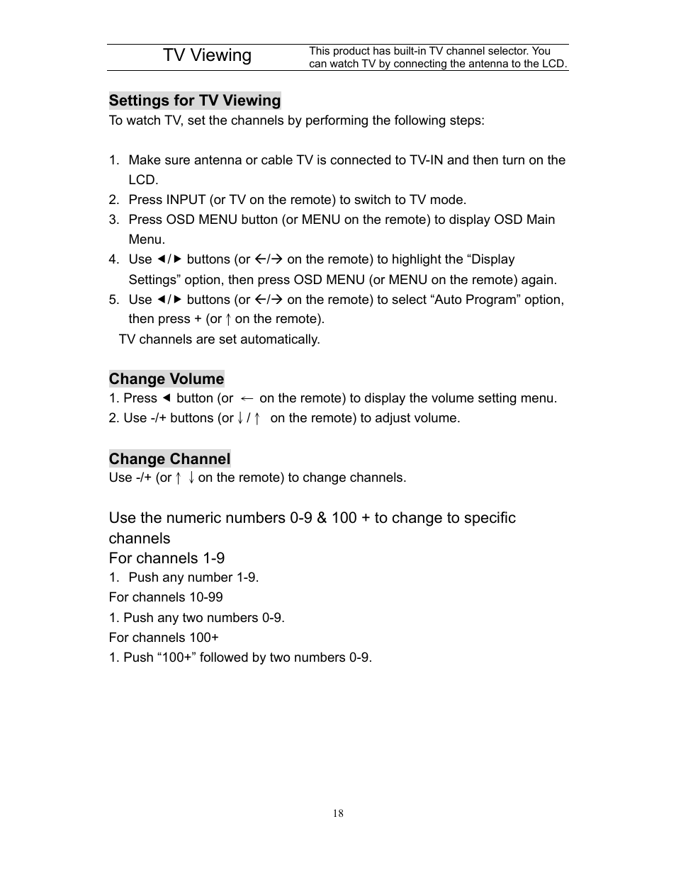 Tv viewing | Planar XP17WSA User Manual | Page 19 / 31