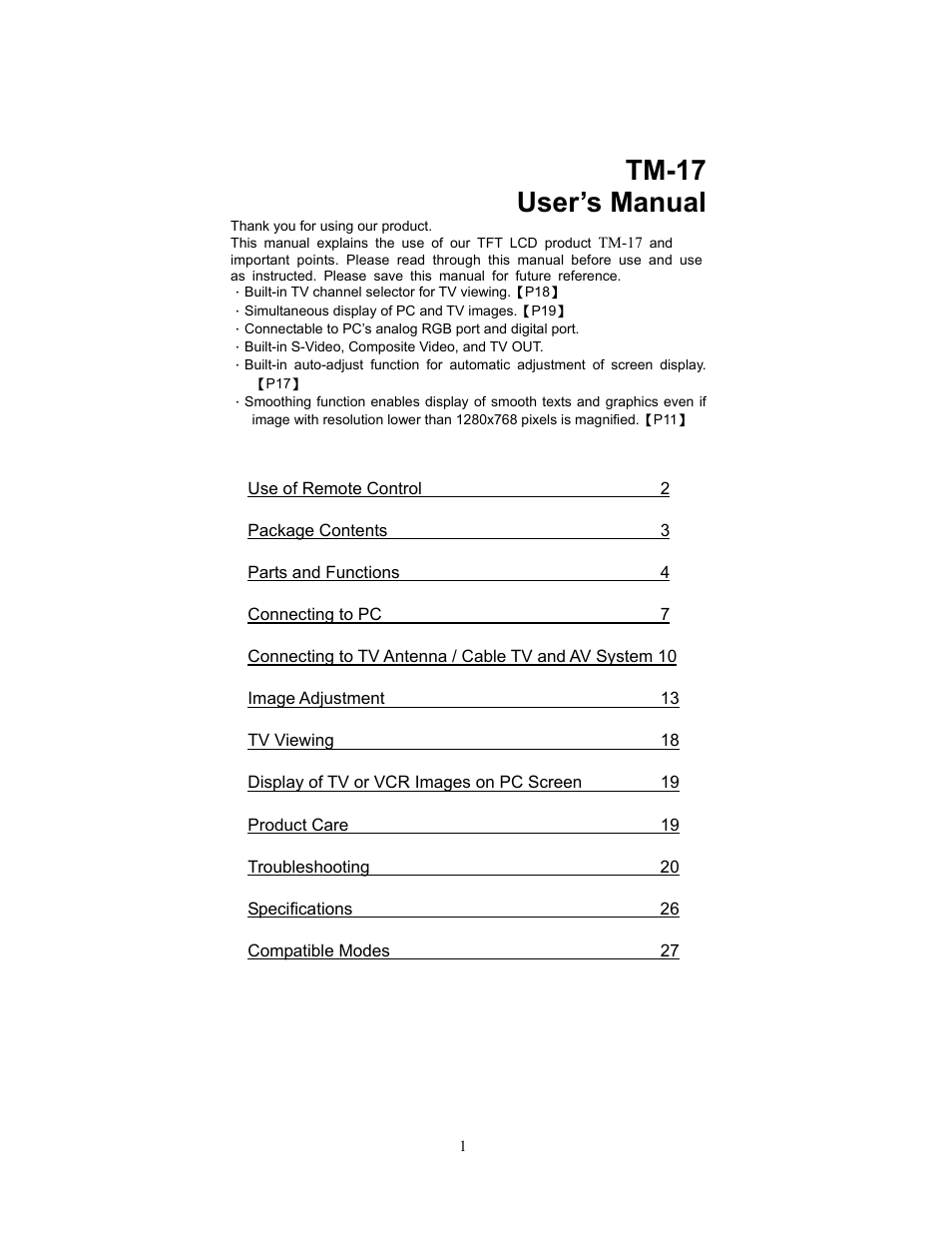Tm-17 user’s manual | Planar XP17WSA User Manual | Page 2 / 31