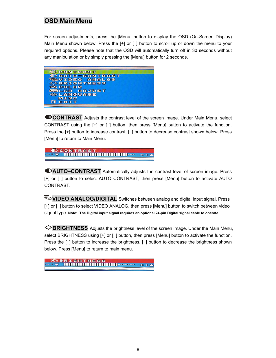 Osd main menu | Planar PL190M User Manual | Page 9 / 17