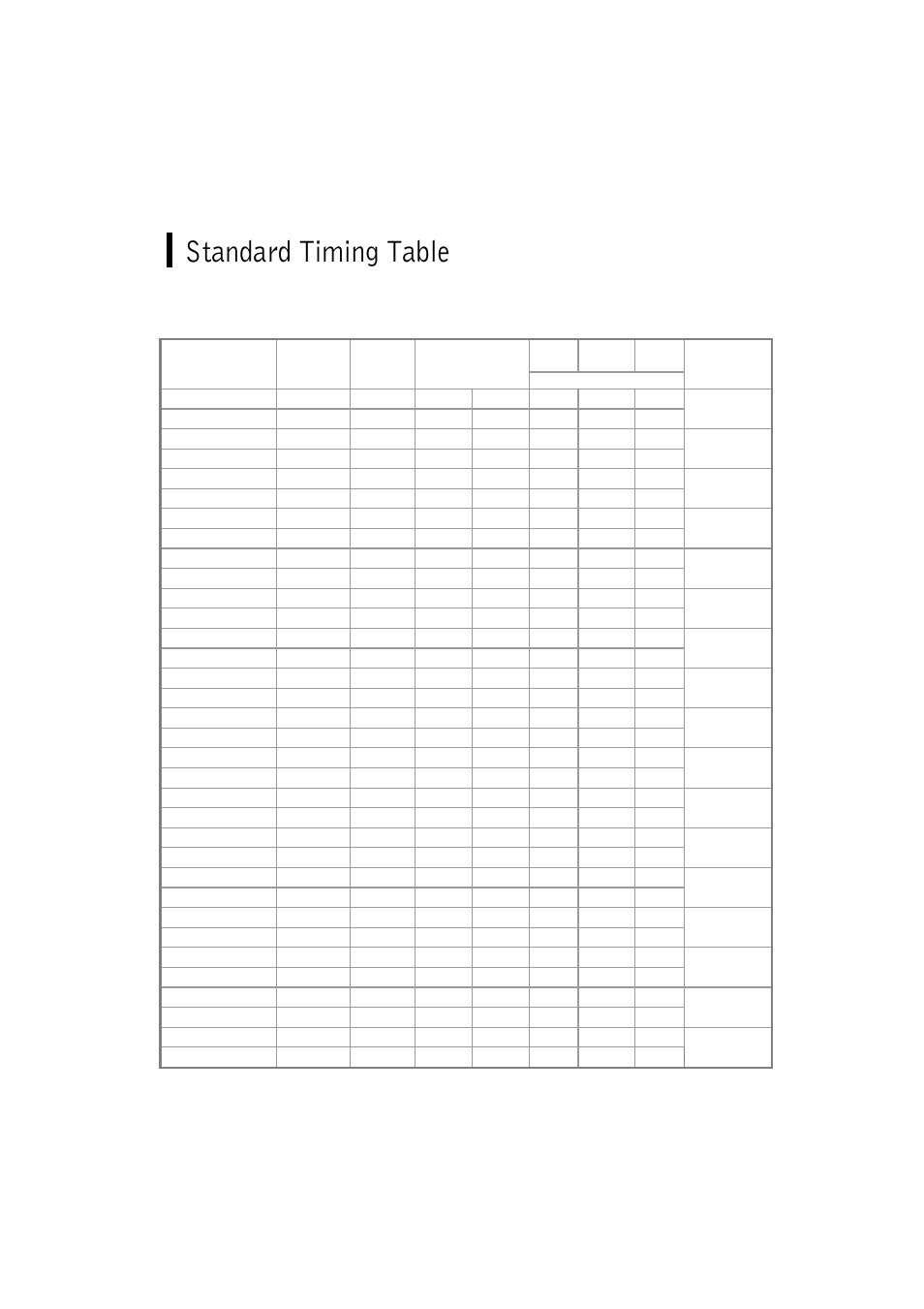 Standard timing table | Planar PL2011MW User Manual | Page 15 / 20
