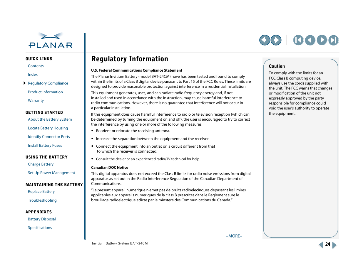 Regulatory information, Regulatory compliance | Planar BAT-24CM User Manual | Page 29 / 32