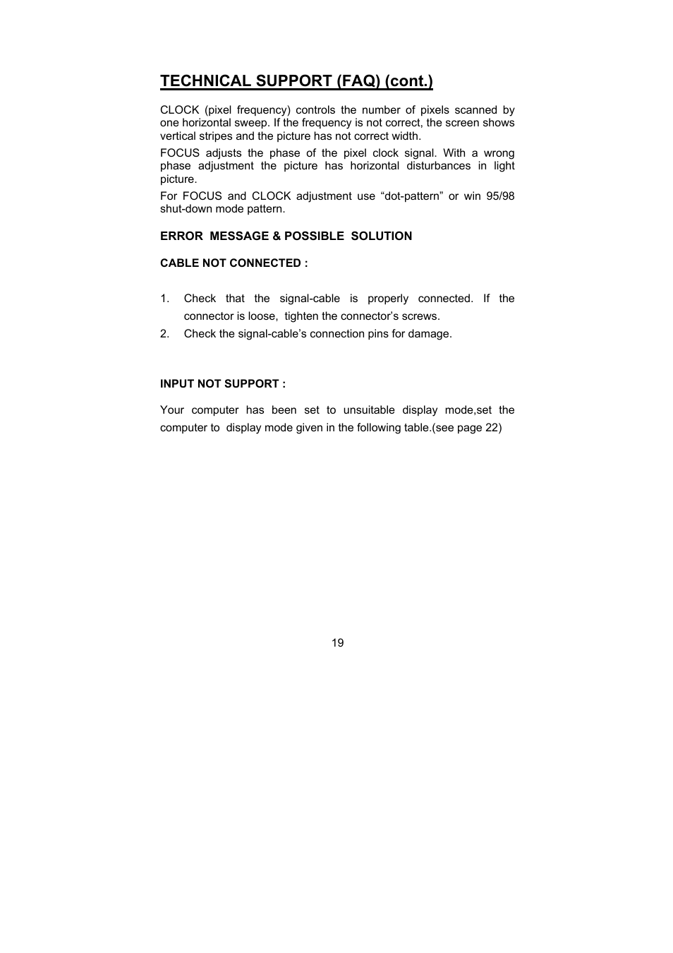 Technical support (faq) (cont.) | Planar PL1900 User Manual | Page 19 / 24