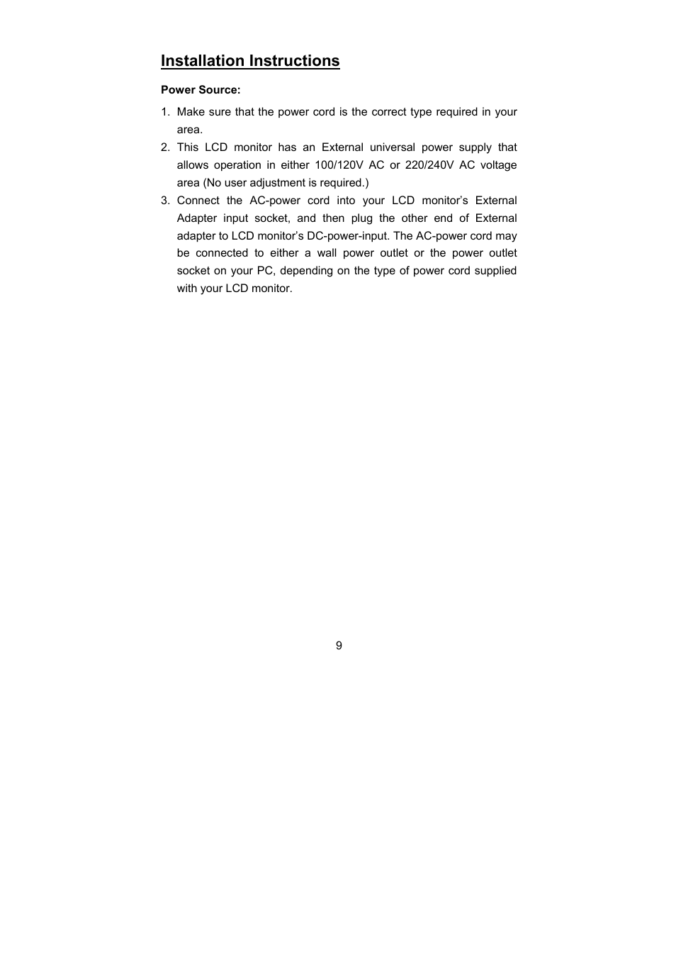 Installation instructions | Planar PL1900 User Manual | Page 9 / 24