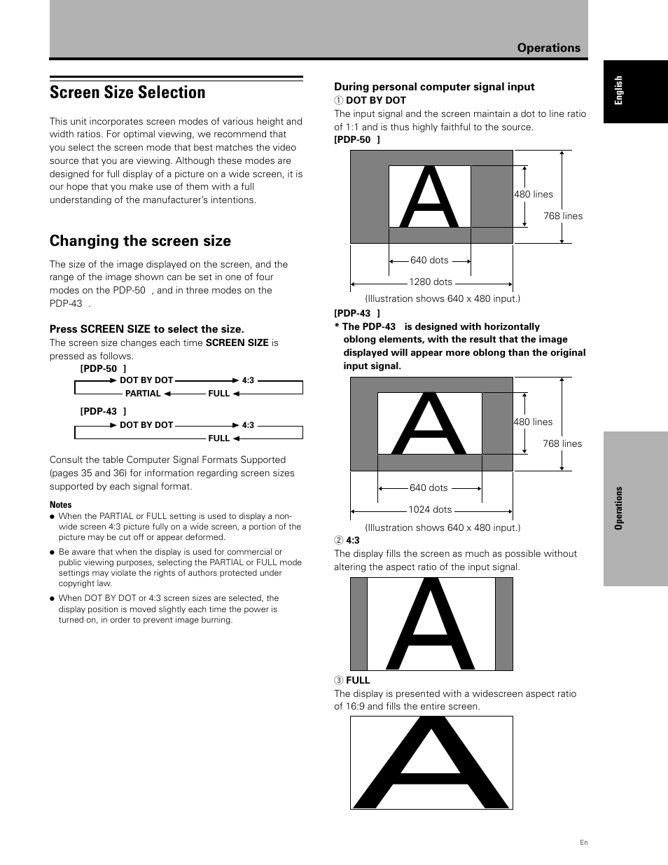 Screen size selection | Planar PDP 43P User Manual | Page 26 / 43