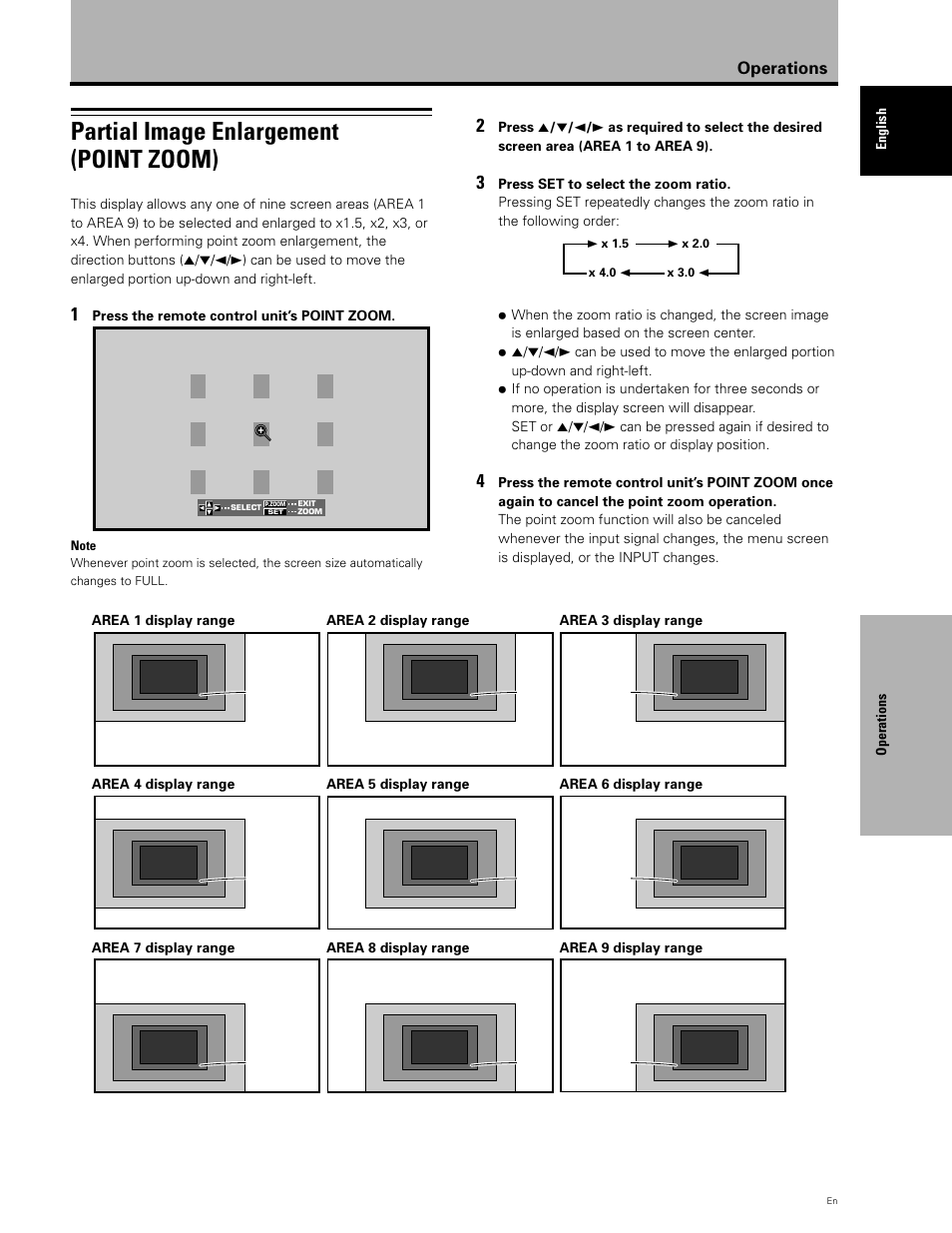 Partial image enlargement (point zoom), Operations | Planar PDP 43P User Manual | Page 28 / 43