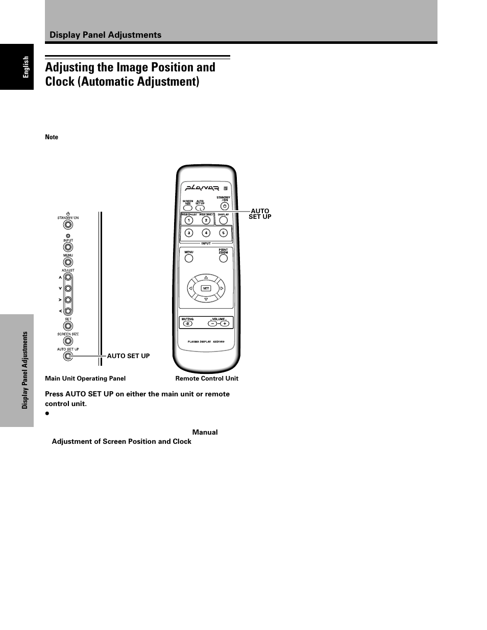 Adjusting the image position and clock, Automatic adjustment) | Planar PDP 43P User Manual | Page 31 / 43