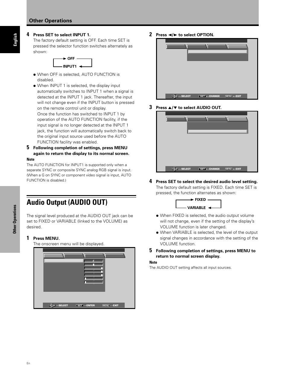 Audio output (audio out), Other operations | Planar PDP 43P User Manual | Page 35 / 43