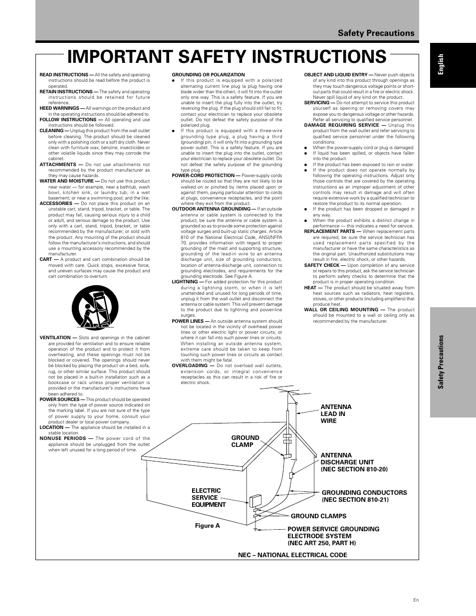 Important safety instructions, Safety precautions, Safety precautions fran ç ais english | Planar PDP 43P User Manual | Page 5 / 43