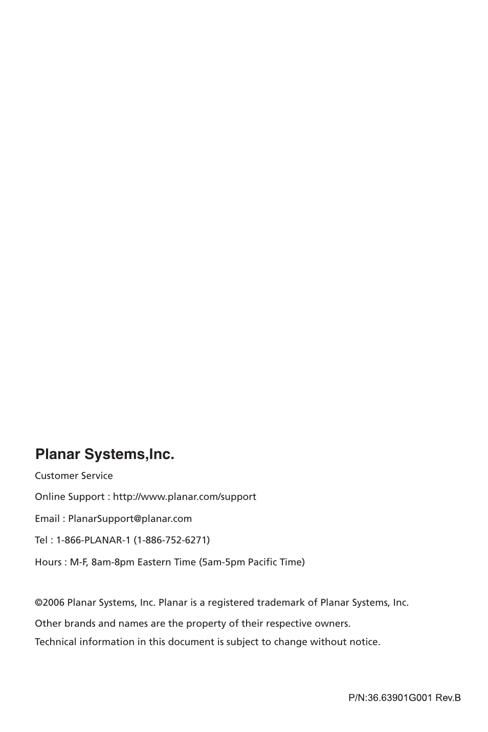 Planar systems,inc | Planar PX23MW User Manual | Page 24 / 24