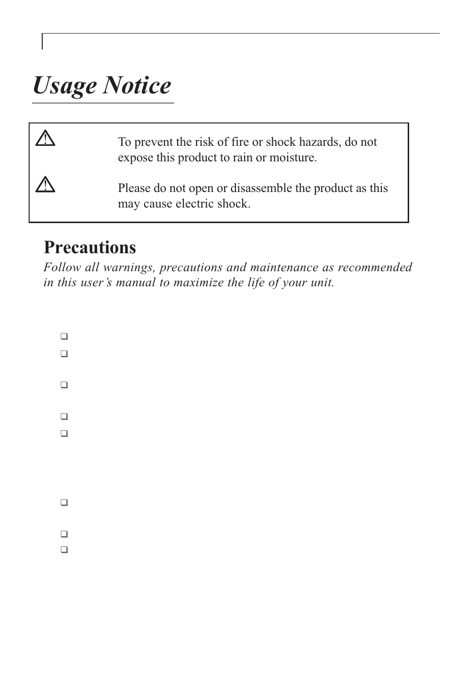 Usage notice, Precautions | Planar PX23MW User Manual | Page 6 / 24