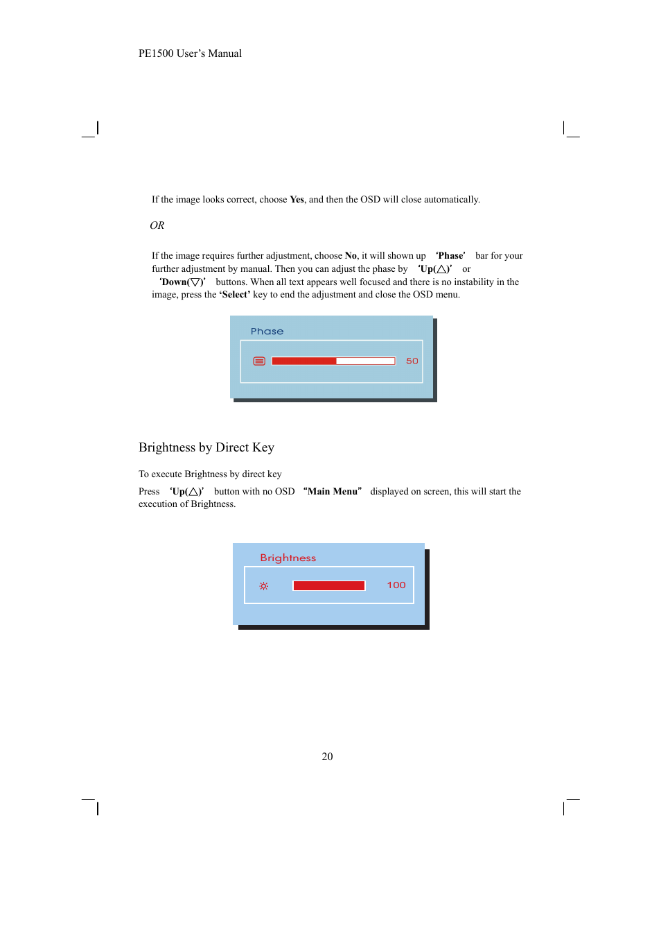 Brightness by direct key | Planar PE1500 User Manual | Page 22 / 27