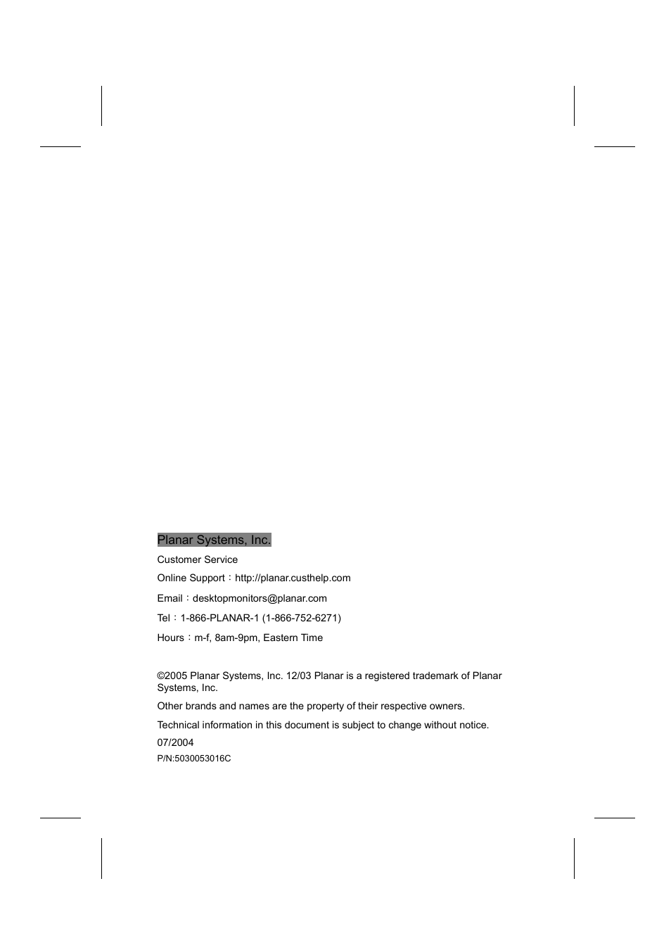 Planar PE1500 User Manual | Page 27 / 27