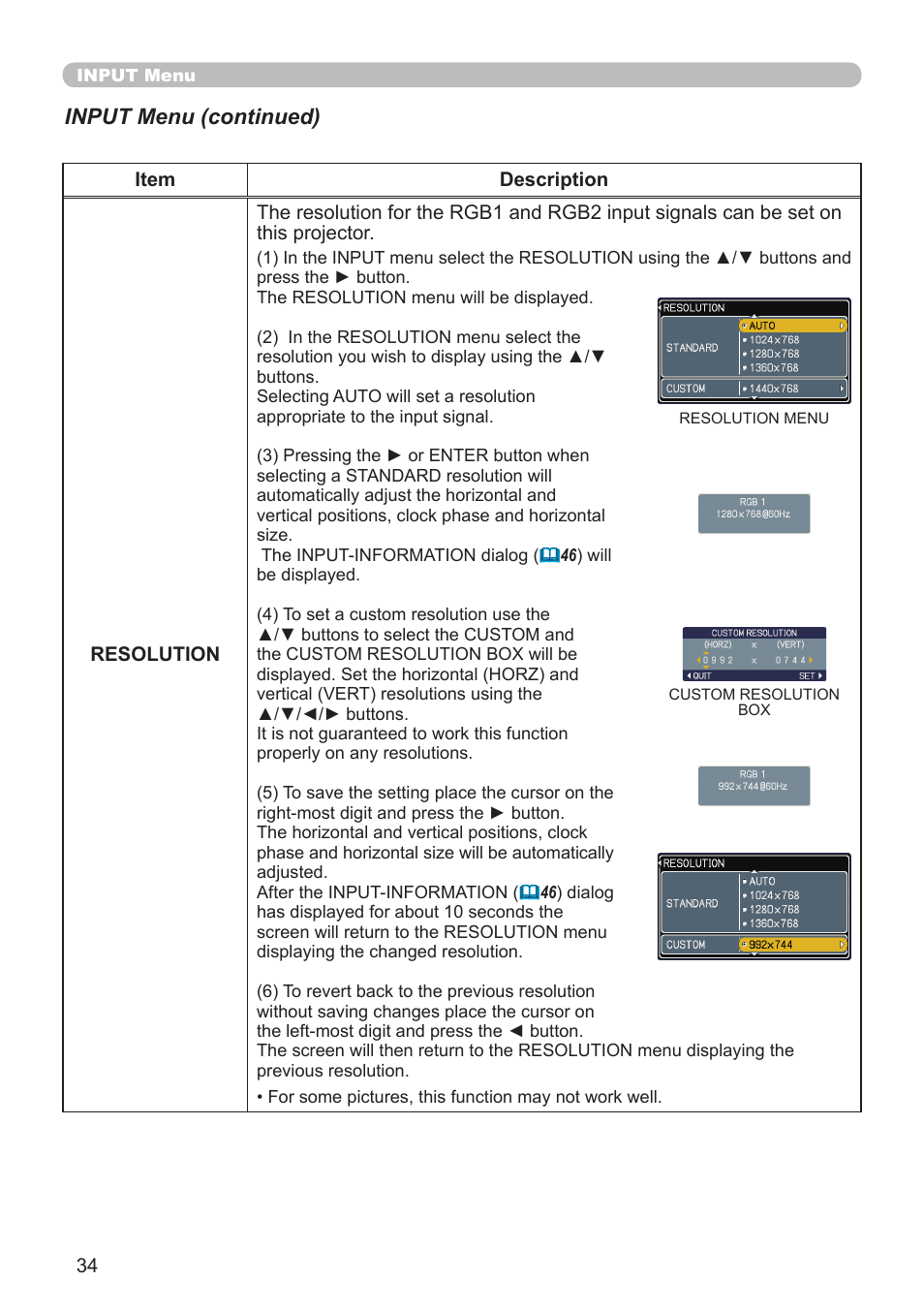 Input menu (continued) | Planar PR Line PR9020 User Manual | Page 36 / 76