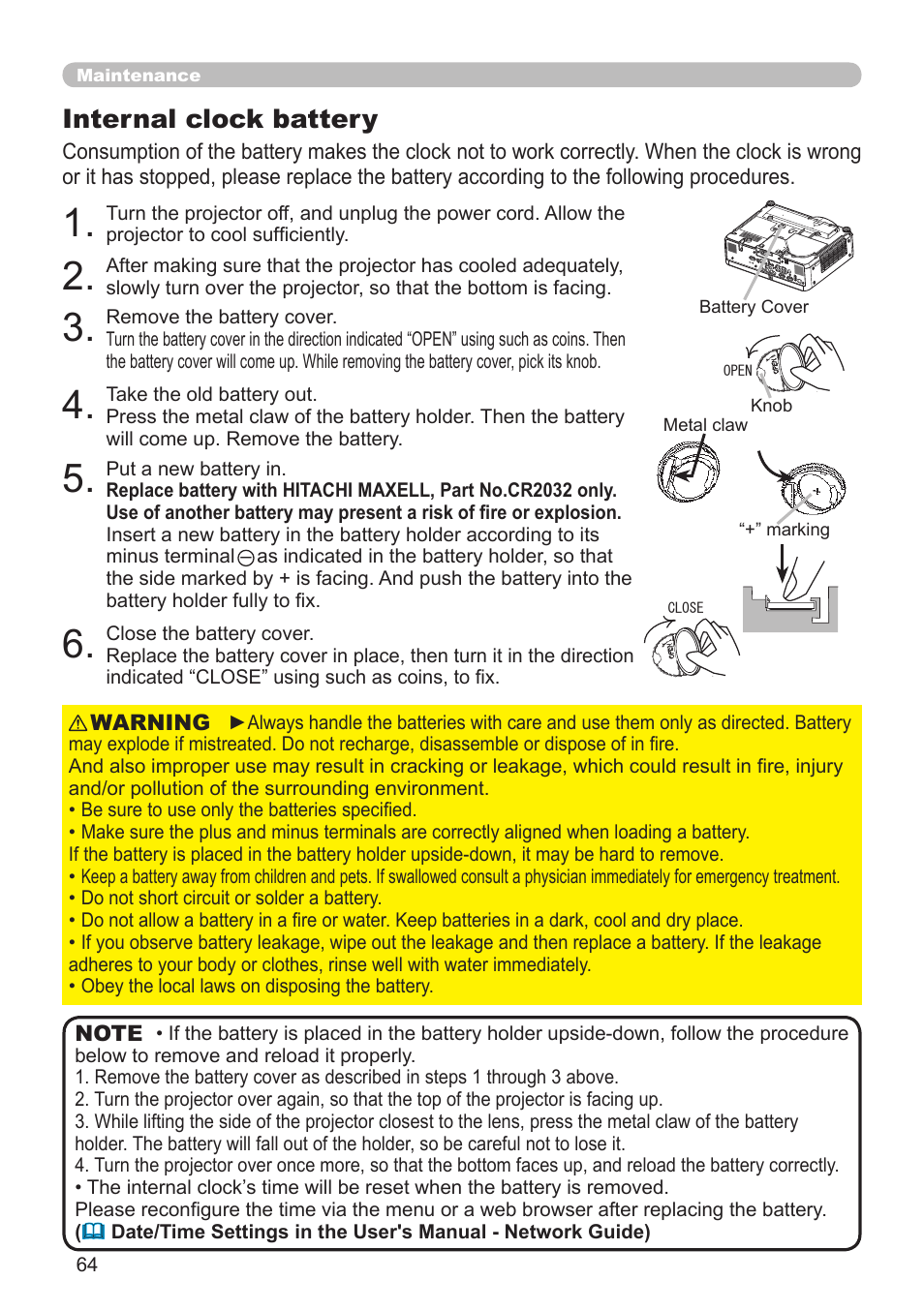 Internal clock battery | Planar PR Line PR9020 User Manual | Page 66 / 76
