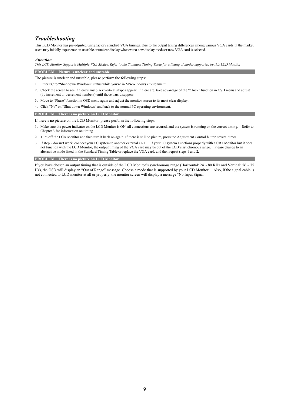 Troubleshooting | Planar PL1910 M User Manual | Page 12 / 13