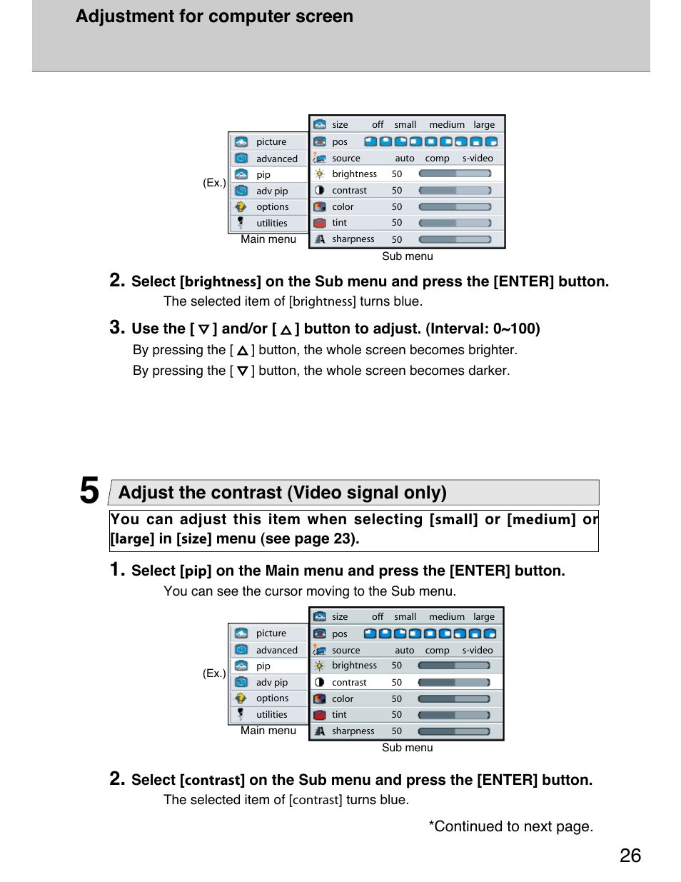 Adjust the contrast (video signal only), Adjustment for computer screen | Planar 40" User Manual | Page 27 / 60