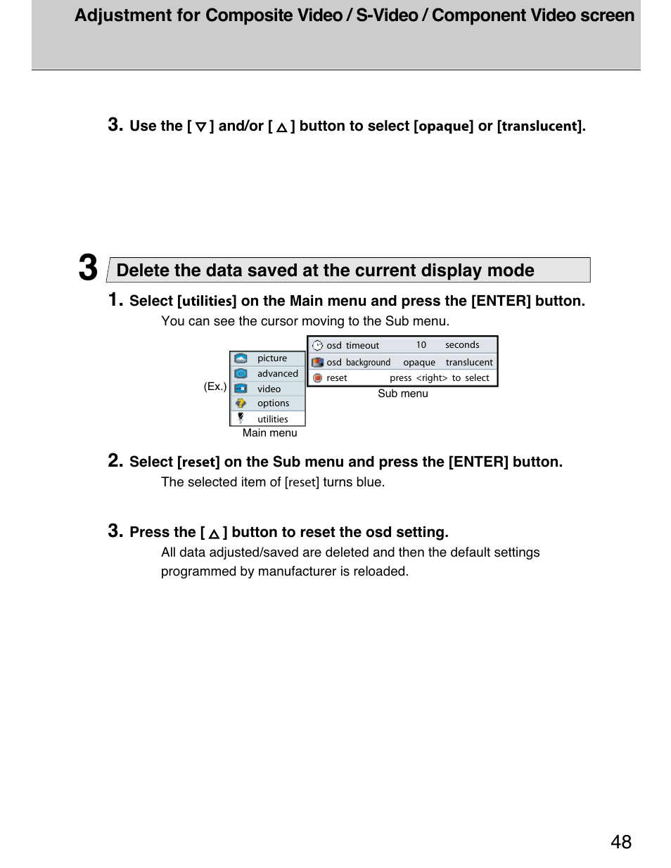 Delete the data saved at the current display mode | Planar 40" User Manual | Page 49 / 60