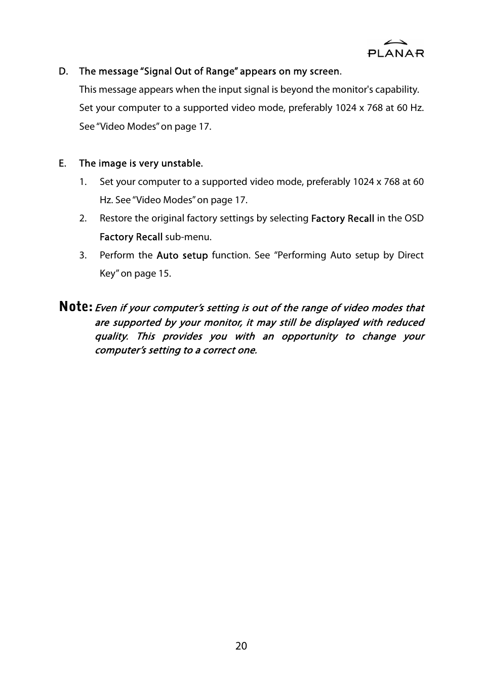 Planar PL1500M User Manual | Page 23 / 28