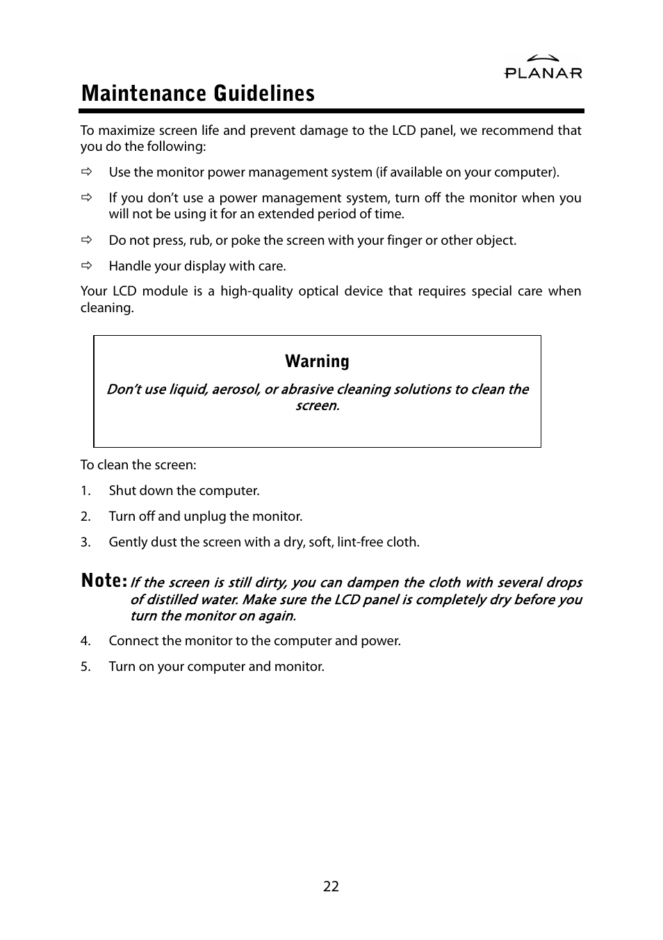 Maintenance guidelines | Planar PL1500M User Manual | Page 25 / 28