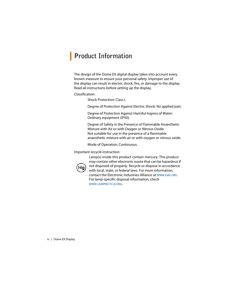 Product information | Planar Dome EX User Manual | Page 4 / 60