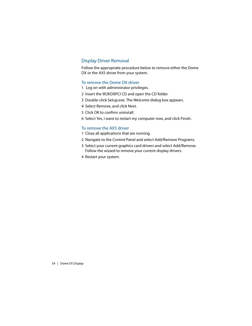Display driver removal, Component removal | Planar Dome EX User Manual | Page 44 / 60