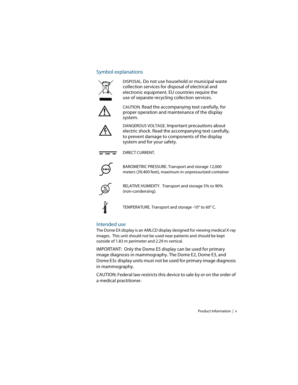 Symbol explanations, Intended use | Planar Dome EX User Manual | Page 5 / 60