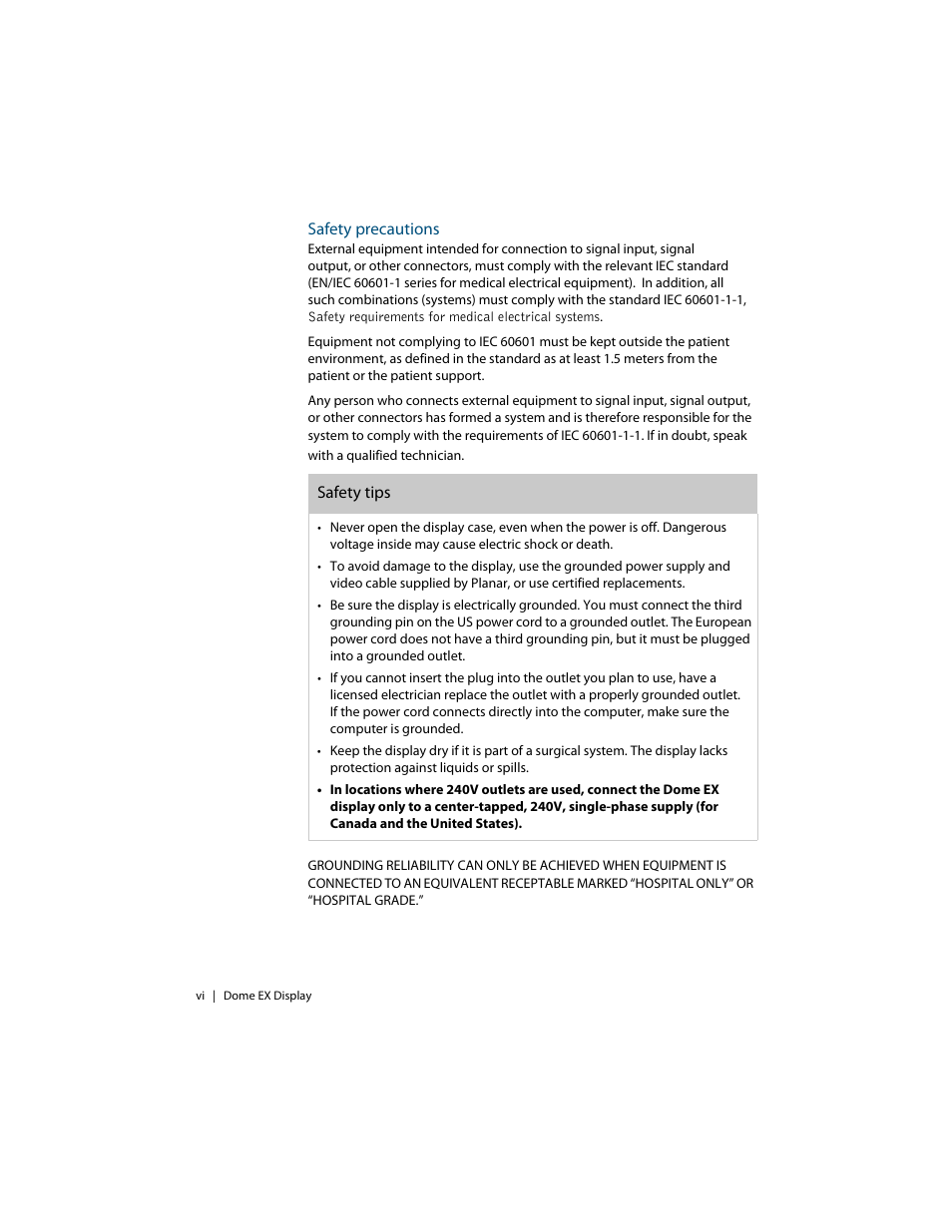 Safety precautions | Planar Dome EX User Manual | Page 6 / 60