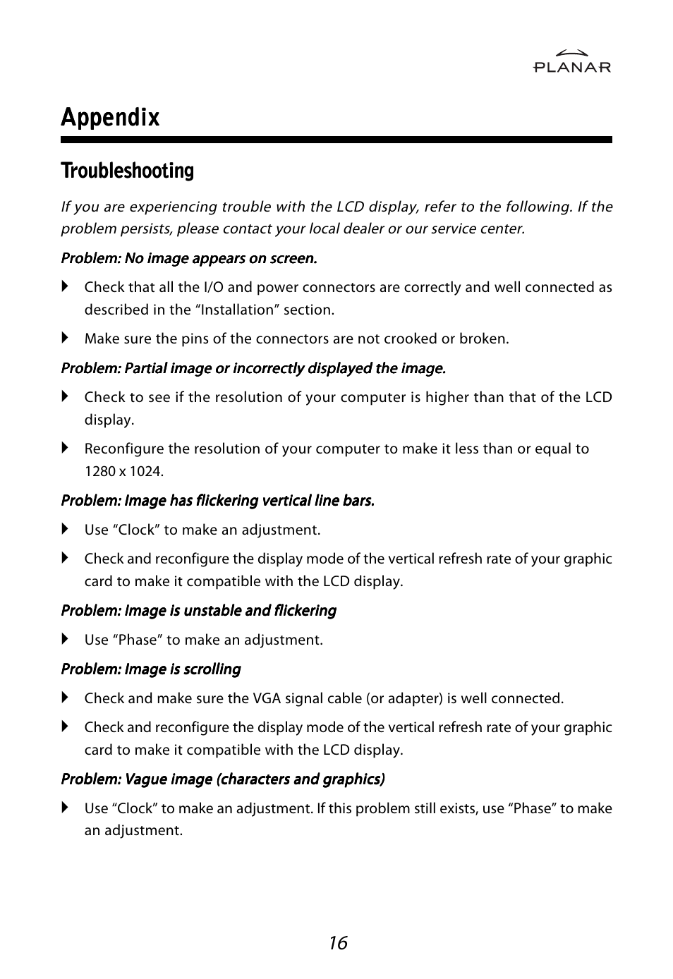 Appendix | Planar LA1710RTR User Manual | Page 19 / 26