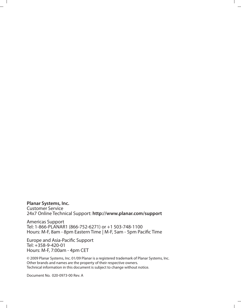 Planar LB2650W User Manual | Page 22 / 22