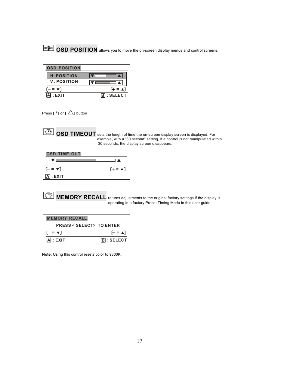 Osd position, Osd timeout | Planar PL201M User Manual | Page 18 / 21