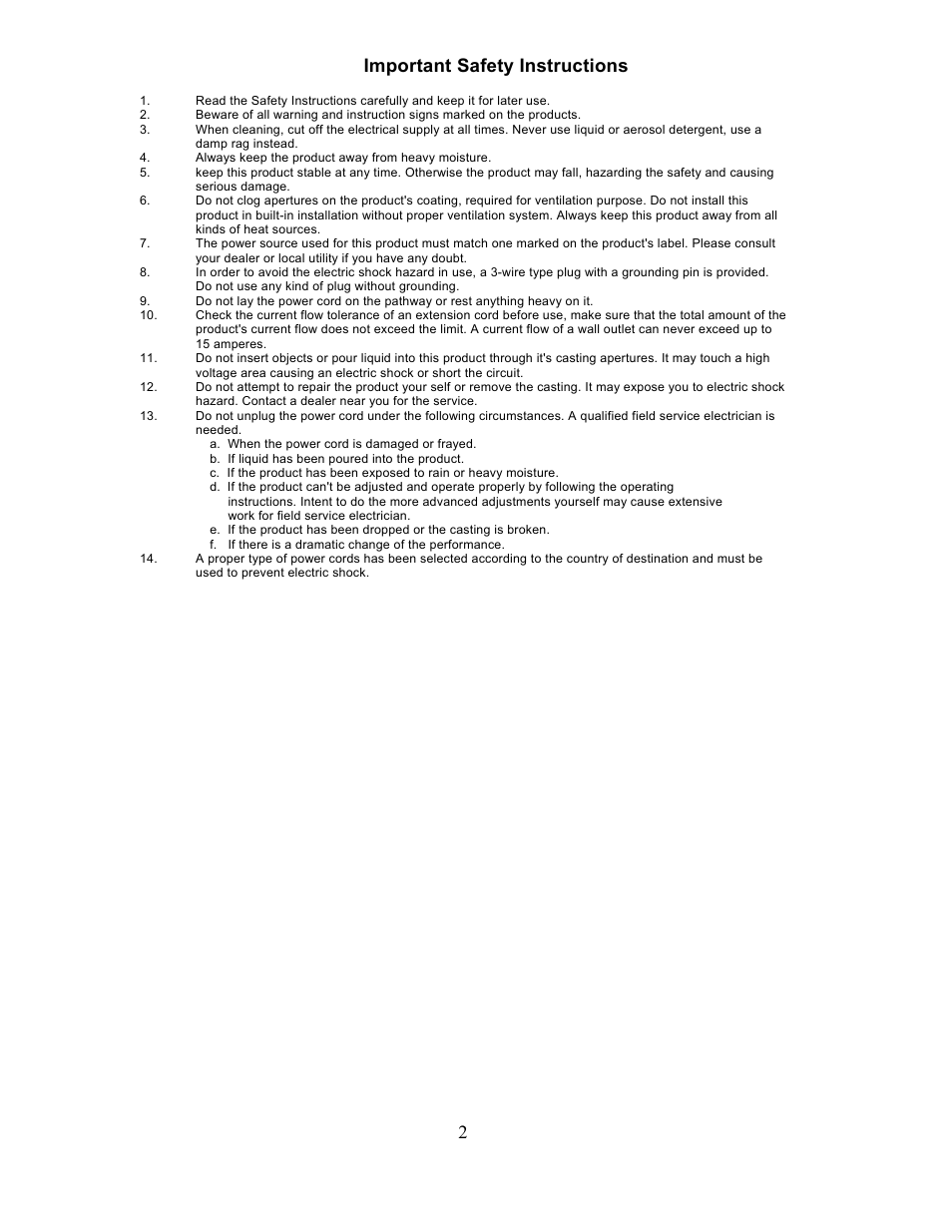 2 important safety instructions | Planar PL201M User Manual | Page 3 / 21