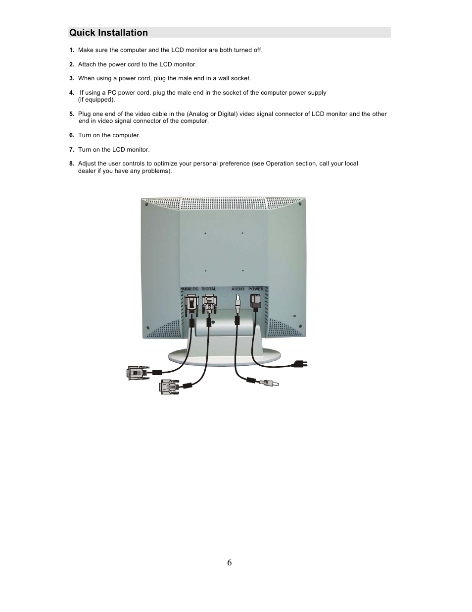 6 quick installation | Planar PL201M User Manual | Page 7 / 21