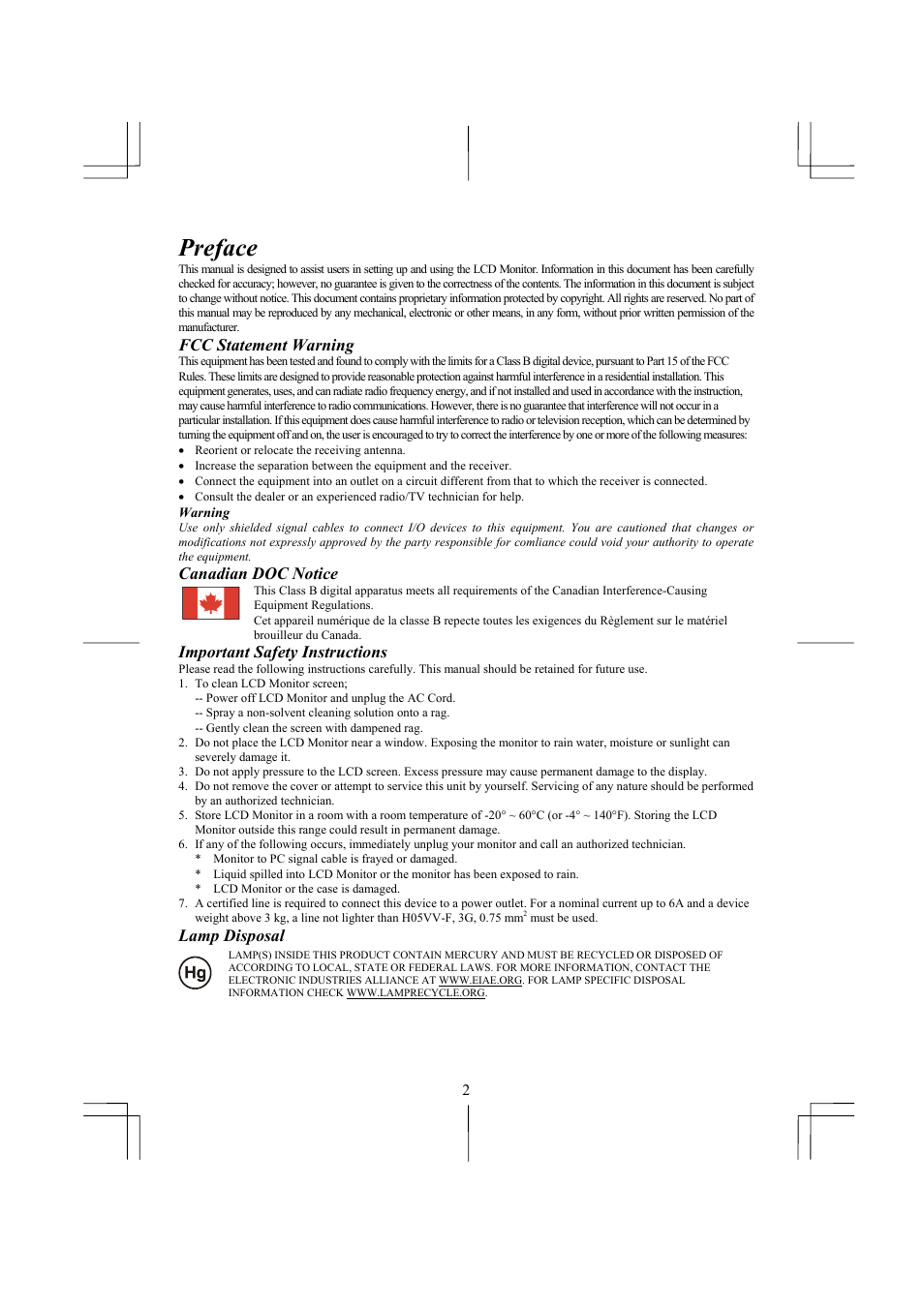 Preface | Planar PE171 User Manual | Page 3 / 13