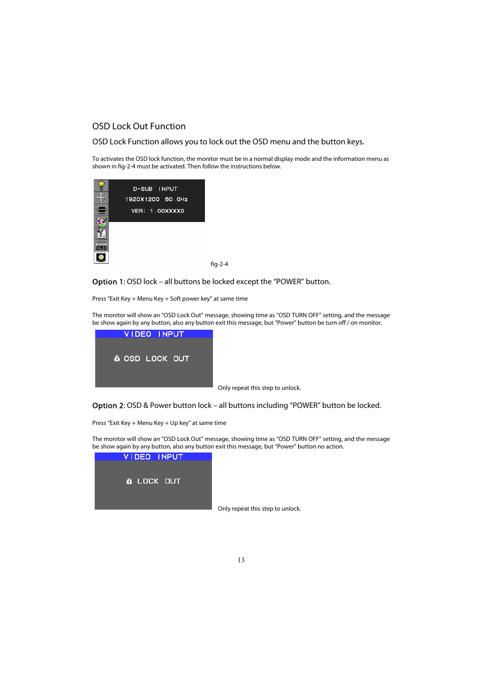 Osd lock out function | Planar PX2611W User Manual | Page 15 / 21
