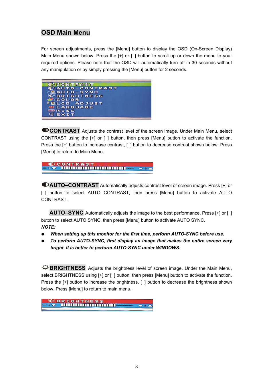 Osd main menu | Planar PL170 User Manual | Page 9 / 16
