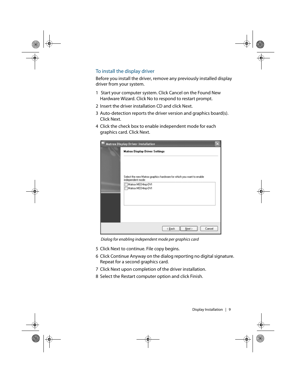 To install the display driver | Planar Dome E4c User Manual | Page 17 / 34