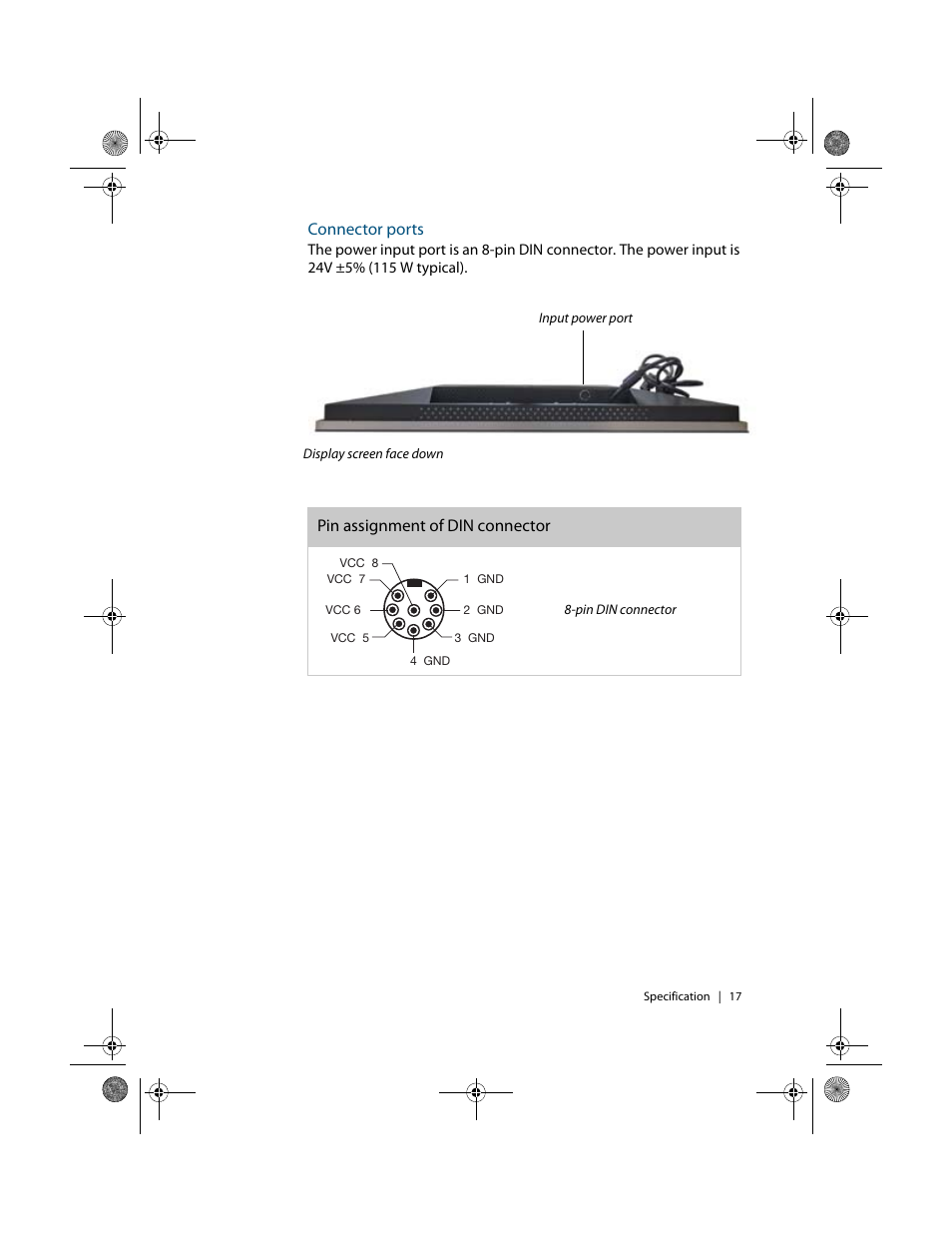 Connector ports, Pin assignment of din connector | Planar Dome E4c User Manual | Page 25 / 34