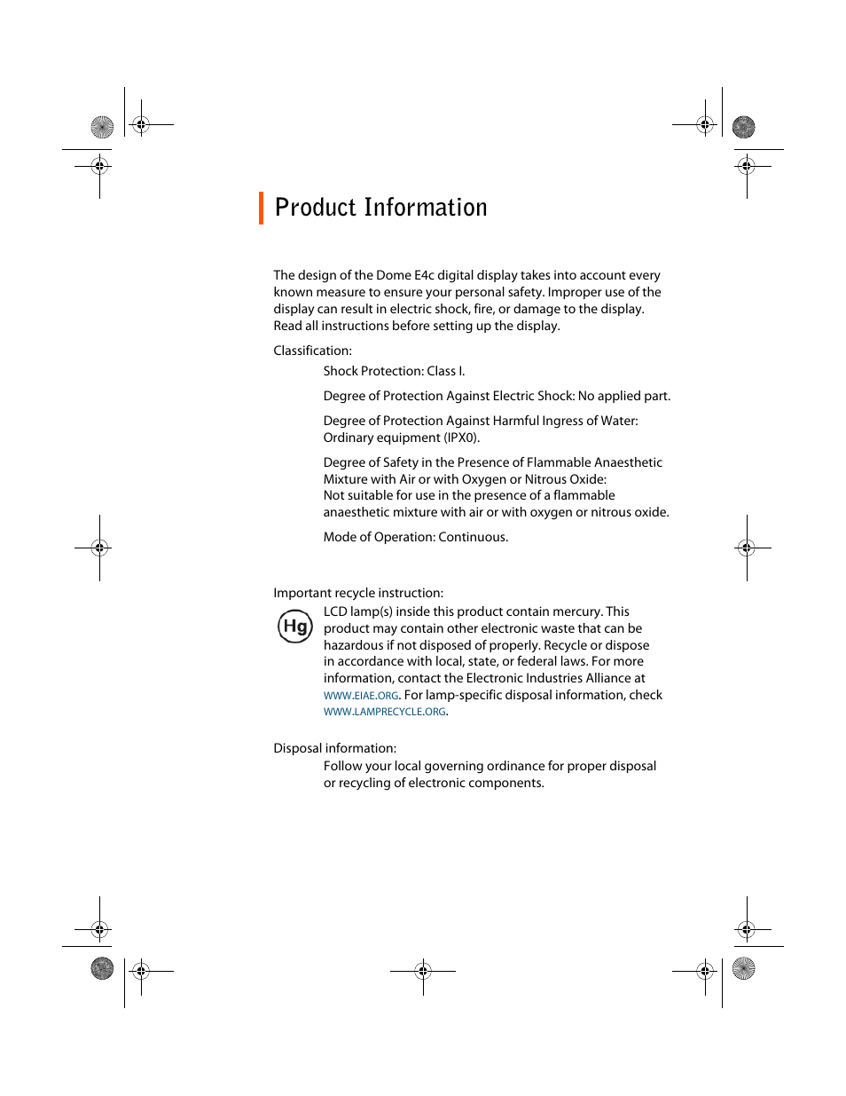 Product information | Planar Dome E4c User Manual | Page 3 / 34