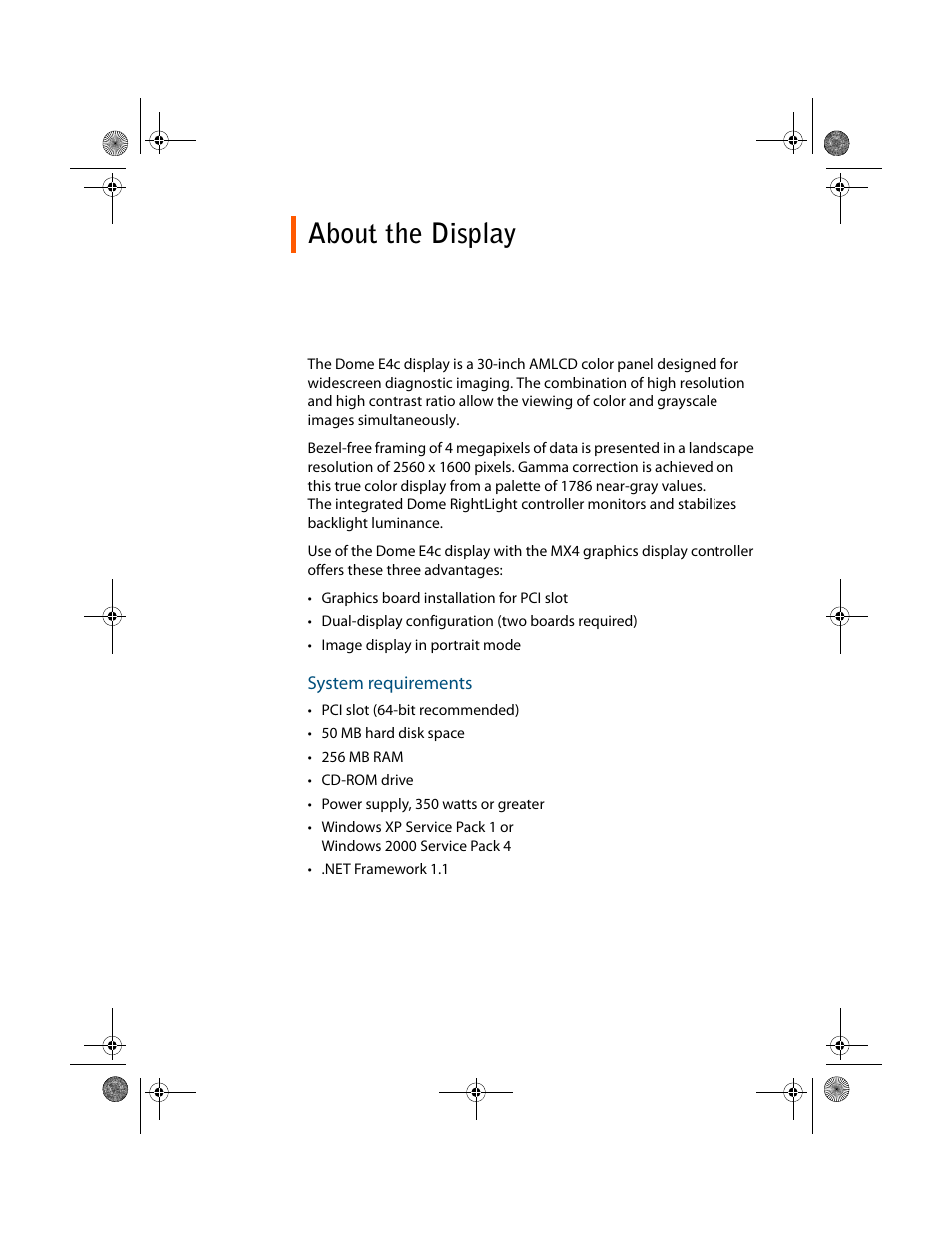 About the display, System requirements | Planar Dome E4c User Manual | Page 9 / 34