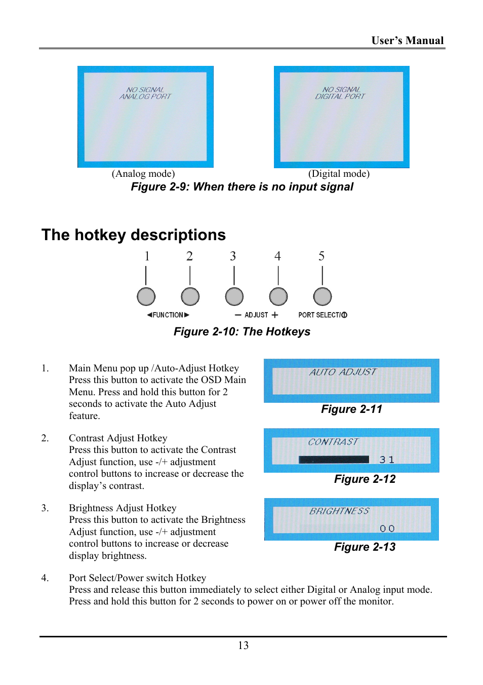 The hotkey descriptions | Planar WS231 User Manual | Page 18 / 25