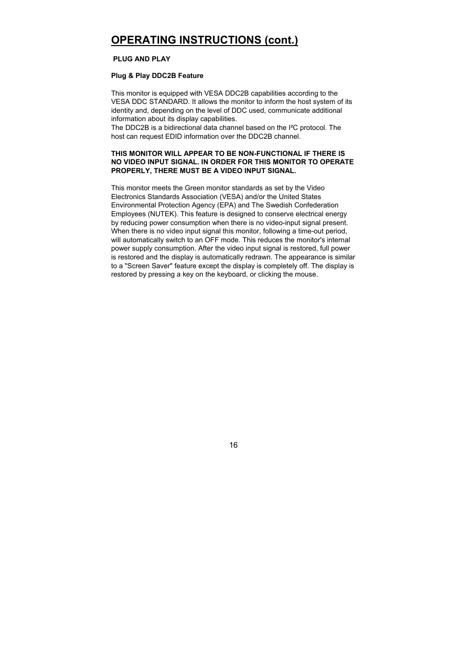 Operating instructions (cont.) | Planar PL1500 User Manual | Page 18 / 25