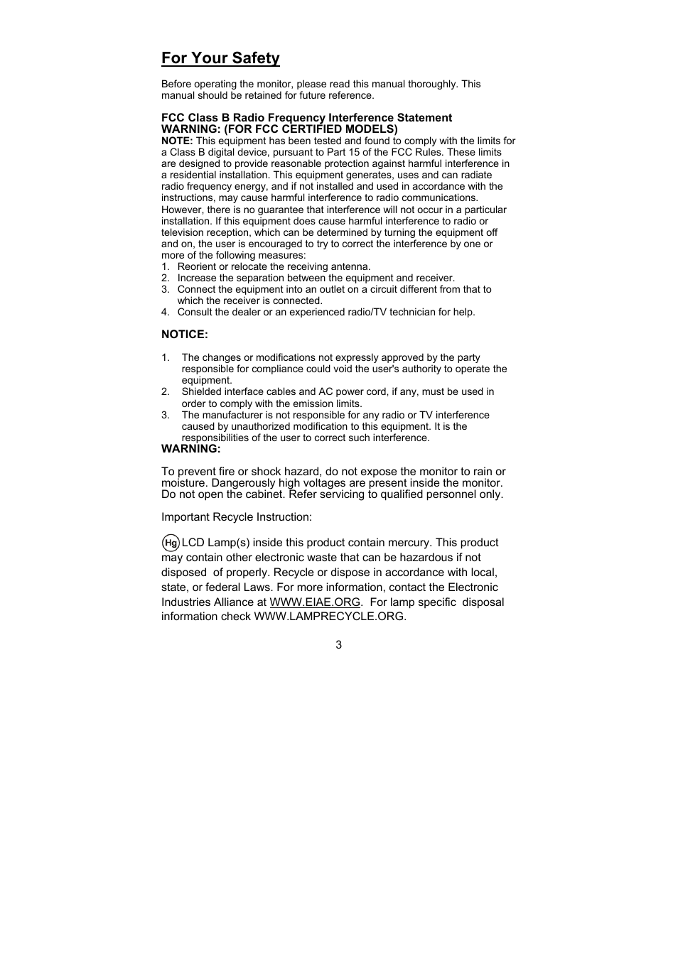 For your safety | Planar PL1500 User Manual | Page 5 / 25
