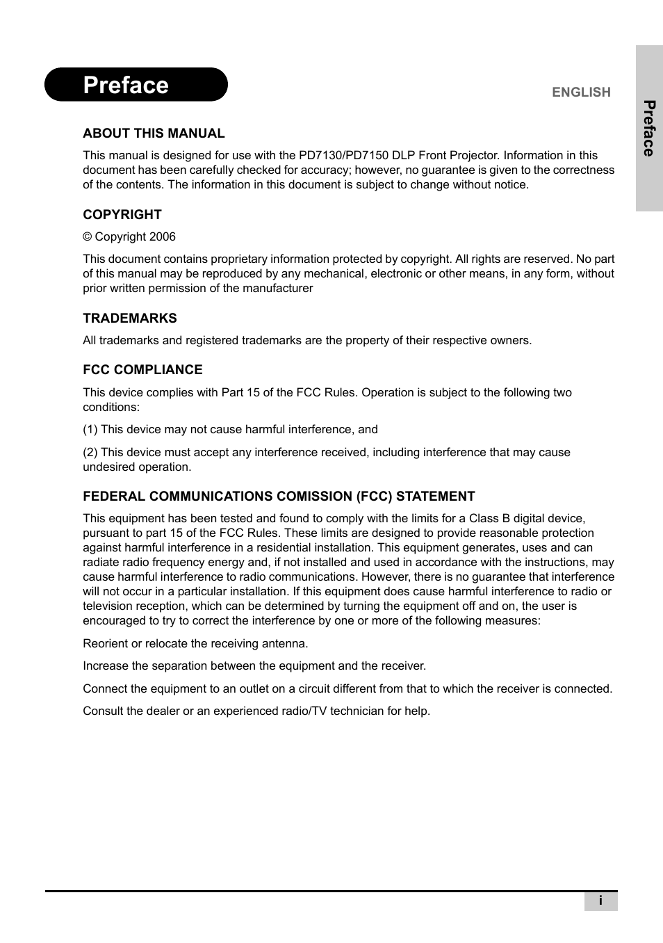 Preface | Planar PD7130 User Manual | Page 3 / 53