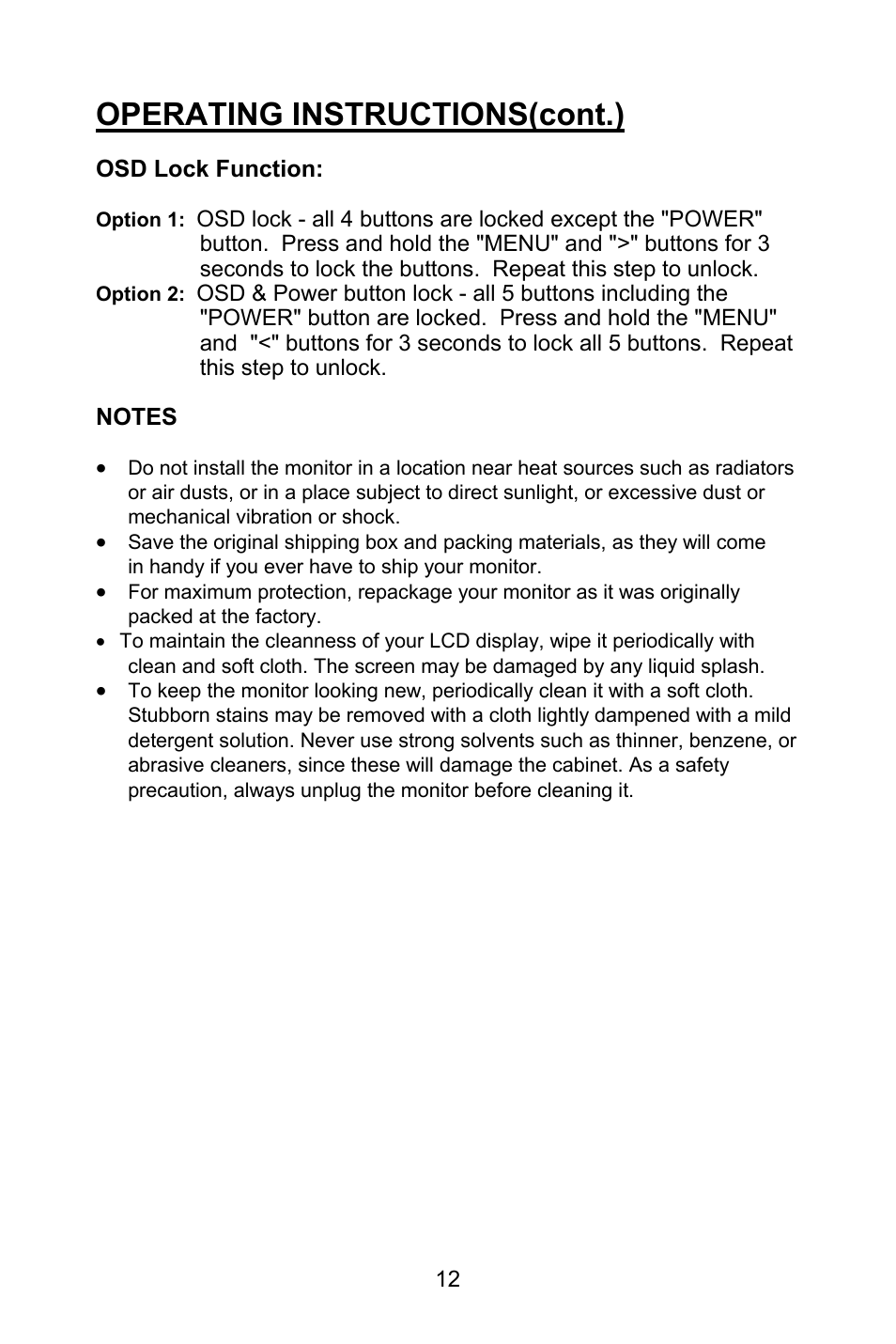 Operating instructions(cont.) | Planar PL1520M User Manual | Page 15 / 36