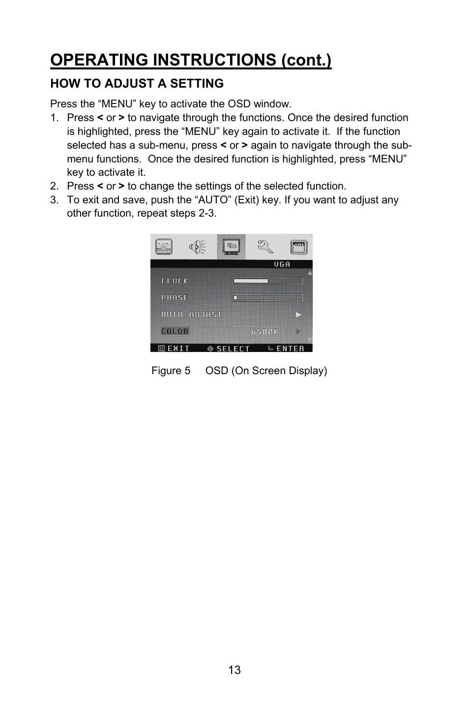 Operating instructions (cont.), How to adjust a setting | Planar PL1520M User Manual | Page 16 / 36