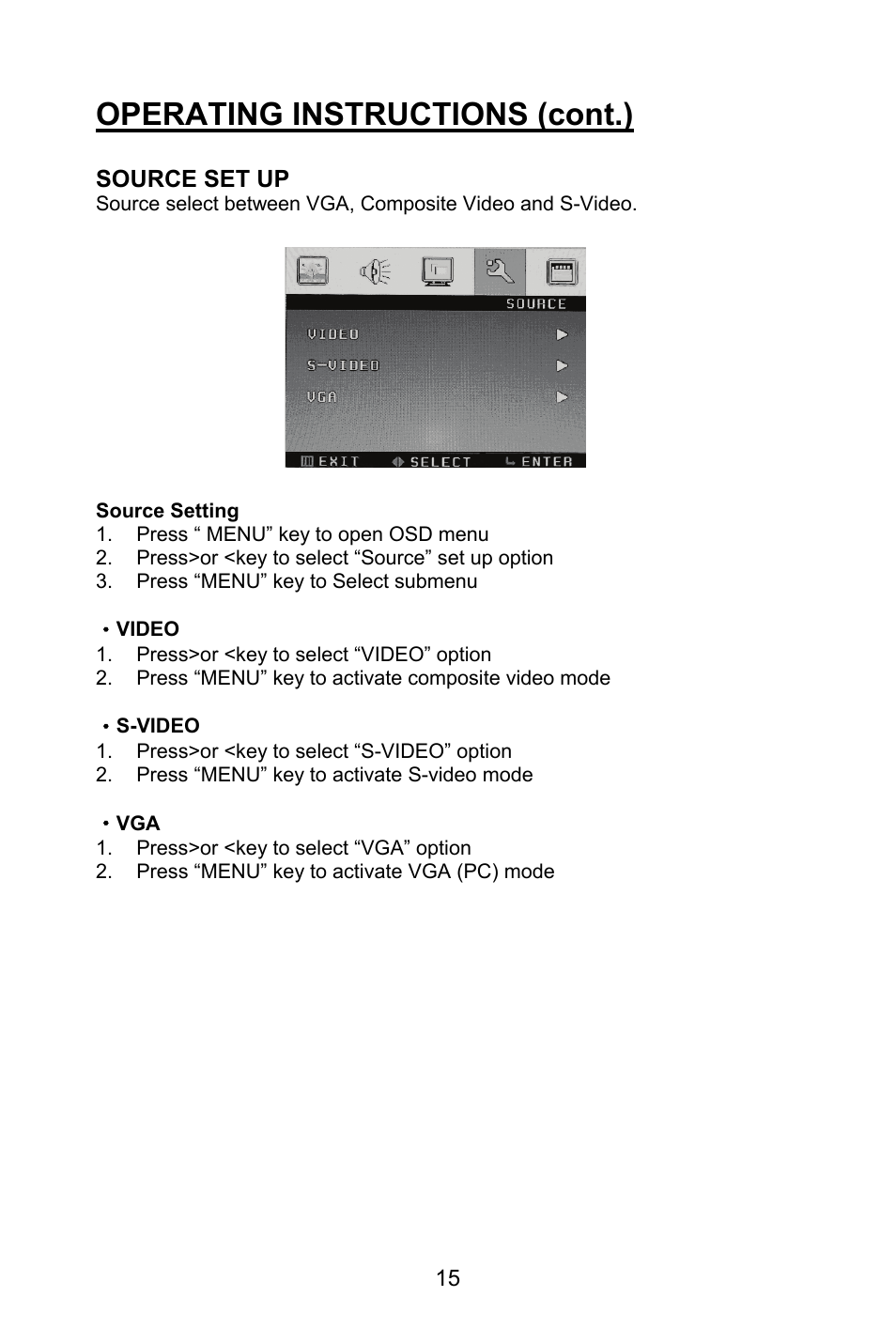 Operating instructions (cont.) | Planar PL1520M User Manual | Page 18 / 36